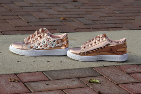 Floral Pink Gold Women Sneakers